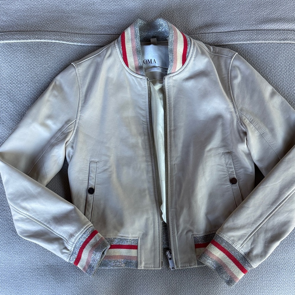 Doma Elegant Cream Satin Lined Leather Jacket